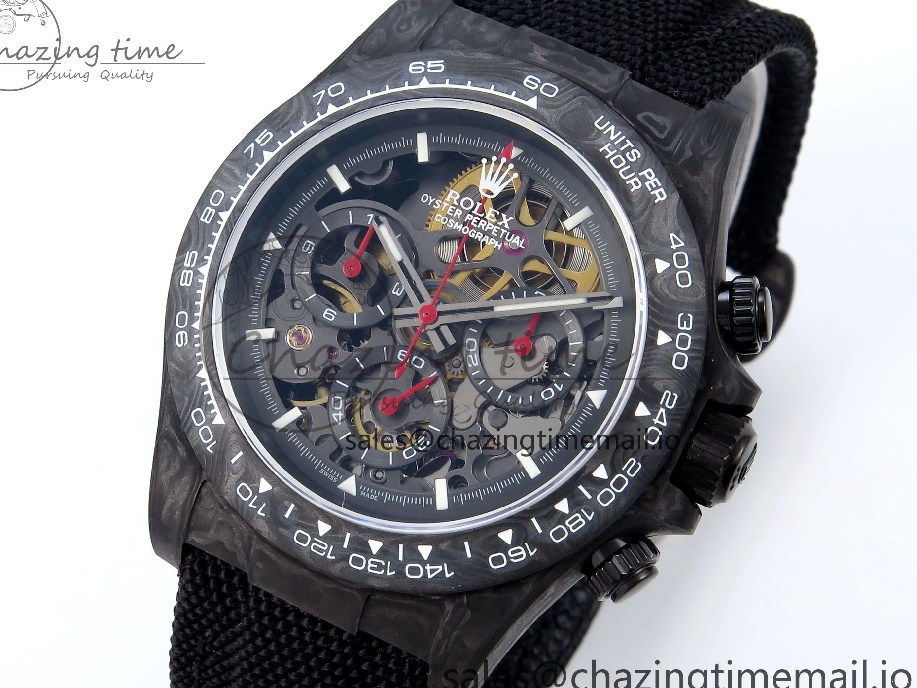 Best 40mm N6F Skeleton Black DD4801 Daytona Dial Gray Diw 1:1 Strap Edition Nylon 1126